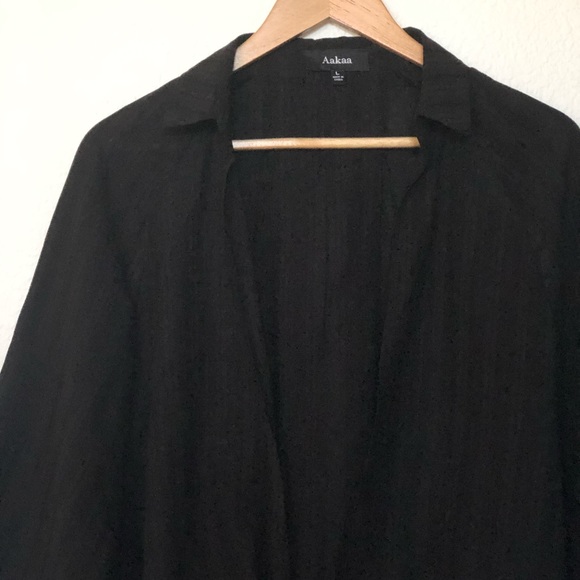 Aakaa Roll Sleeve Tie Front Black Top ~ Size L - Picture 5 of 13